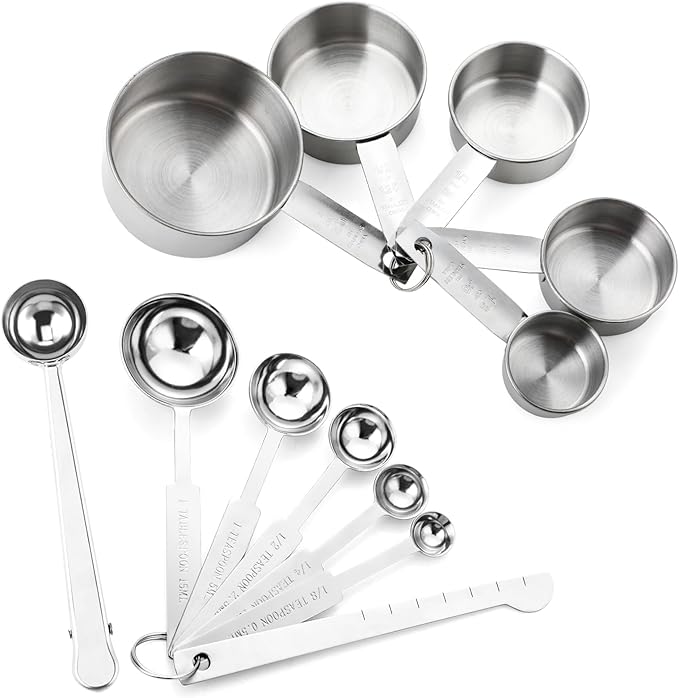 cuillere doseuse et Tasses à mesurer en measuring cups ，5 Cuillères à Mesurer,5 Tasses à Mesurer, Scoop avec Clip, 12PCS，Règle de Mesure, Doseurs Cuisine pour Sec et Liquide ingrédients Santé Originelle