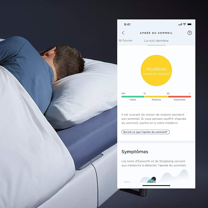 Withings Sleep Analyzer Capteur de Sommeil avec Détection de l'Apnée du Sommeil Validé Cliniquement, Gris, Pack of 1 Santé Originelle