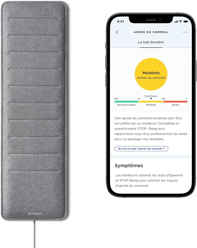 Withings Sleep Analyzer Capteur de Sommeil avec Détection de l'Apnée du Sommeil Validé Cliniquement, Gris, Pack of 1 Santé Originelle