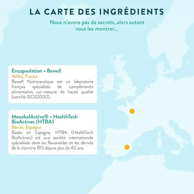 Vitamine B12 Vegan 1000 mcg - Méthylcobalamine Brevetée Pure & Biodisponible - Haute Absorption - Anti Fatigue & Immunité - 120 gélules Sans Gluten - Nutri&Co - Conditionné en France Santé Originelle